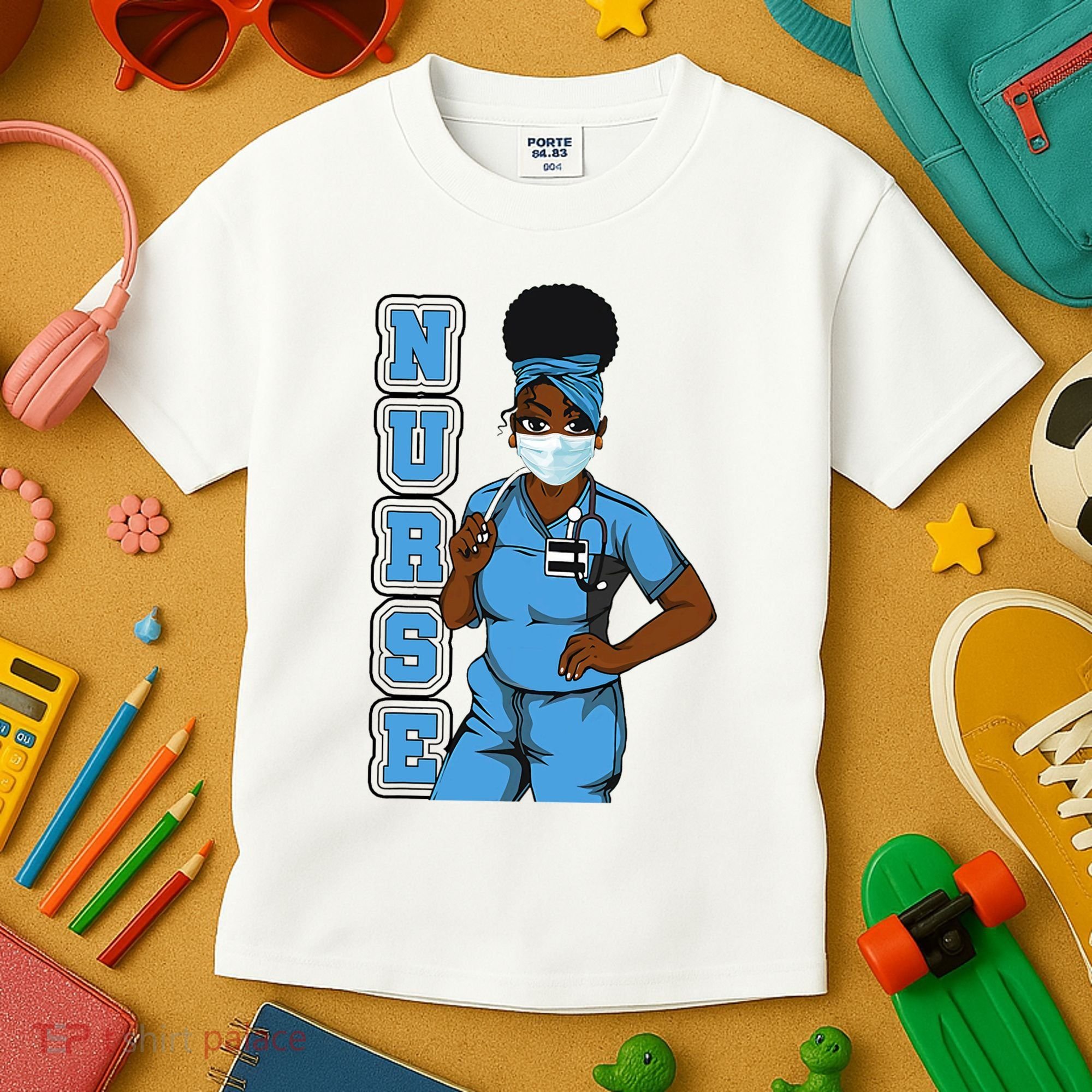Black Nurse Uniform Face Mask Afro African Women Funny Gift Kids T-Shirt