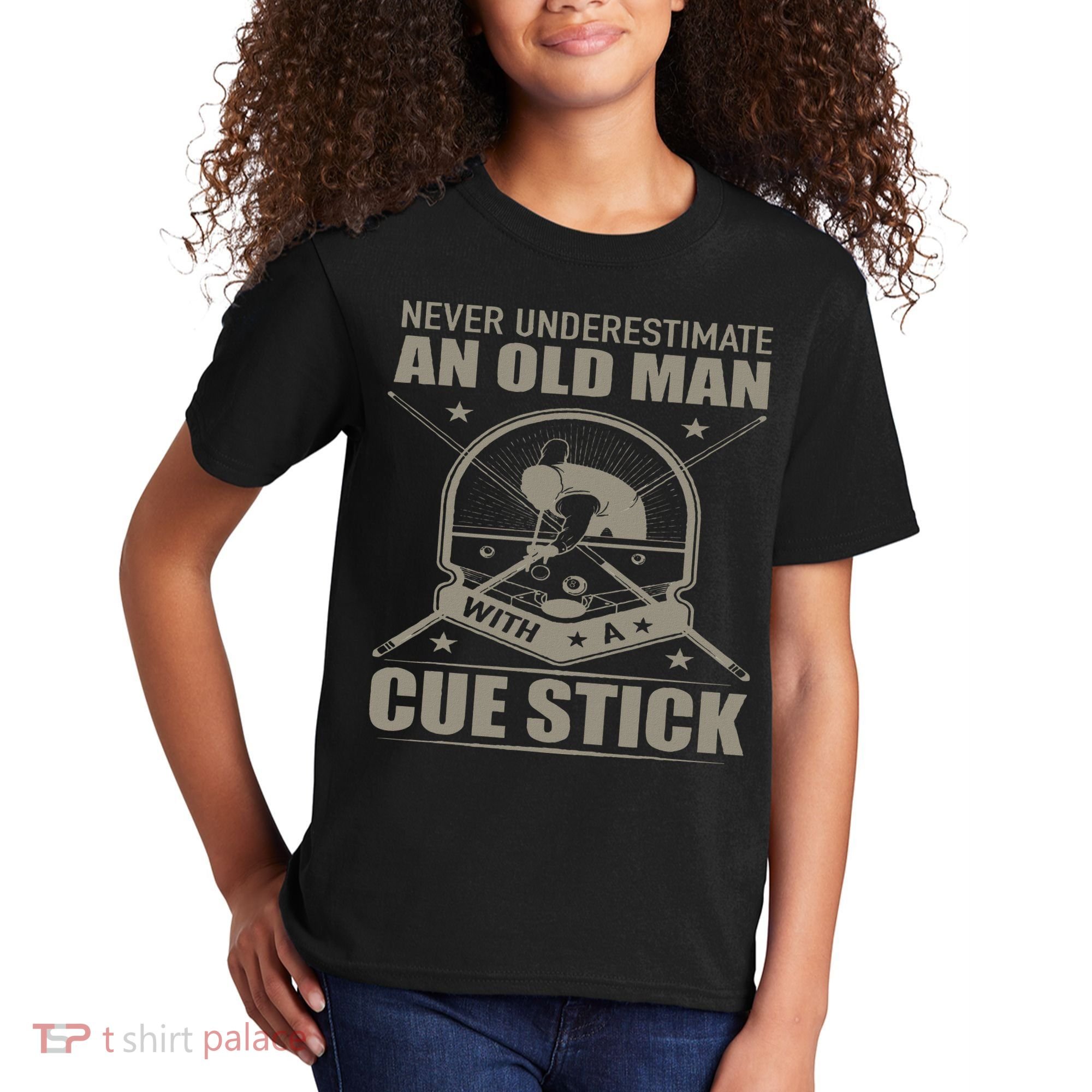 Billiard Never Underestimate An Old Man With A Cue Stick Kids T-Shirt