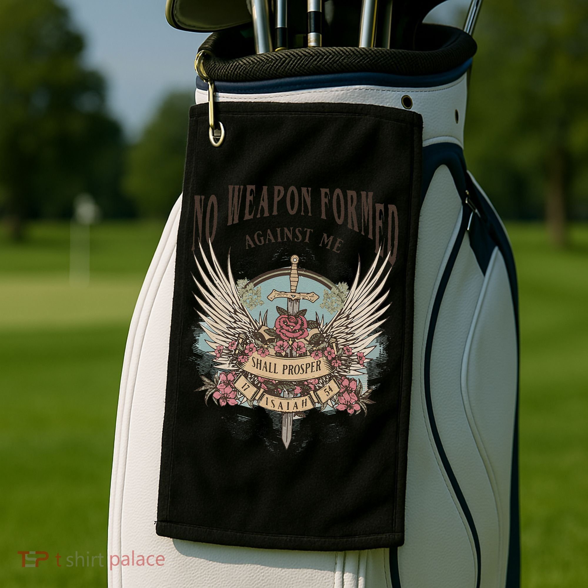 Boho No Weapon Formed Against Me Shall Prosper Christian Golf Towel