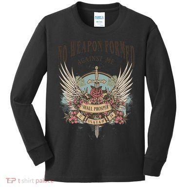 Boho No Weapon Formed Against Me Shall Prosper Christian Kids Long Sleeve Shirt
