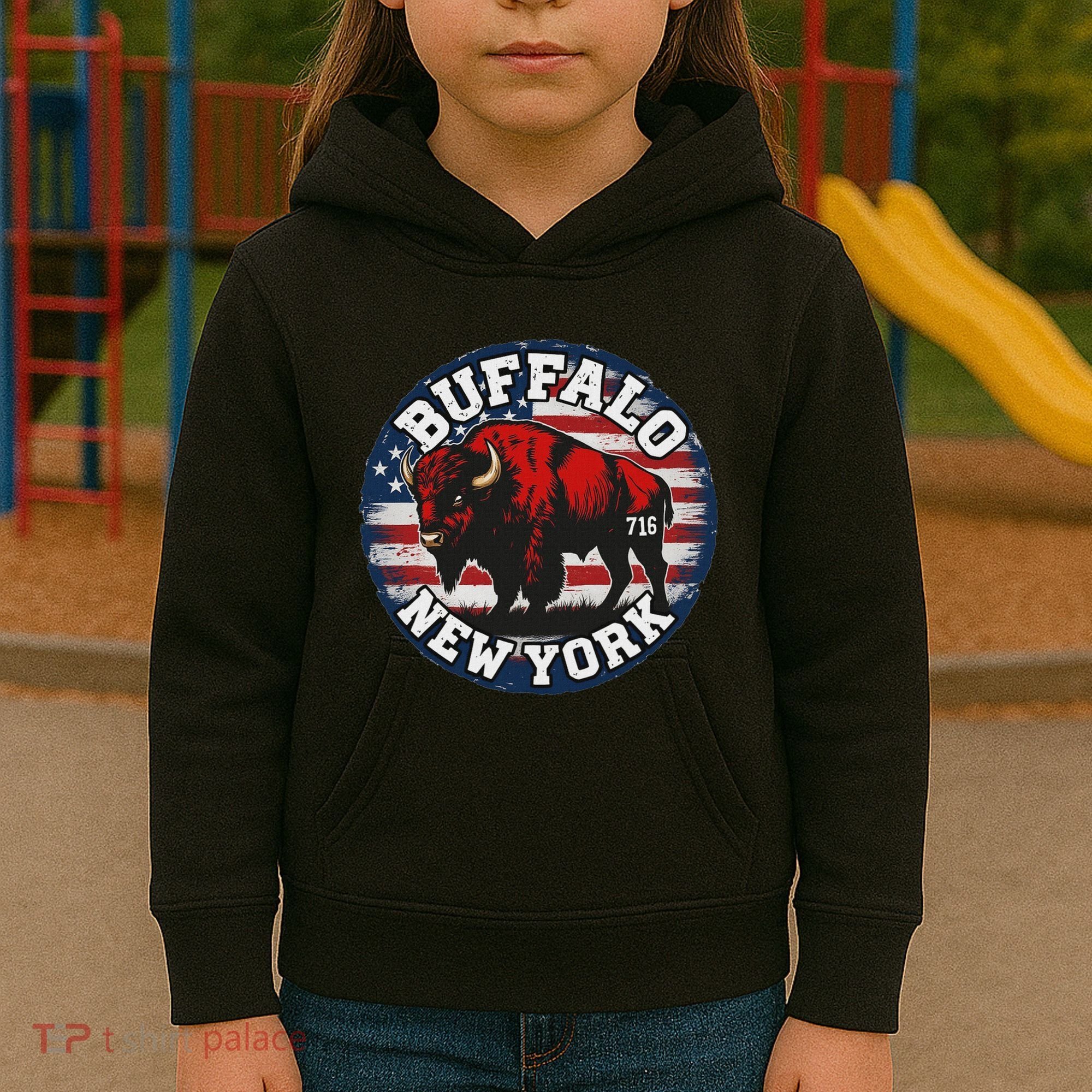 Buffalo New York 716 Area Code Bison Wny Bflo Pride Kids Hoodie
