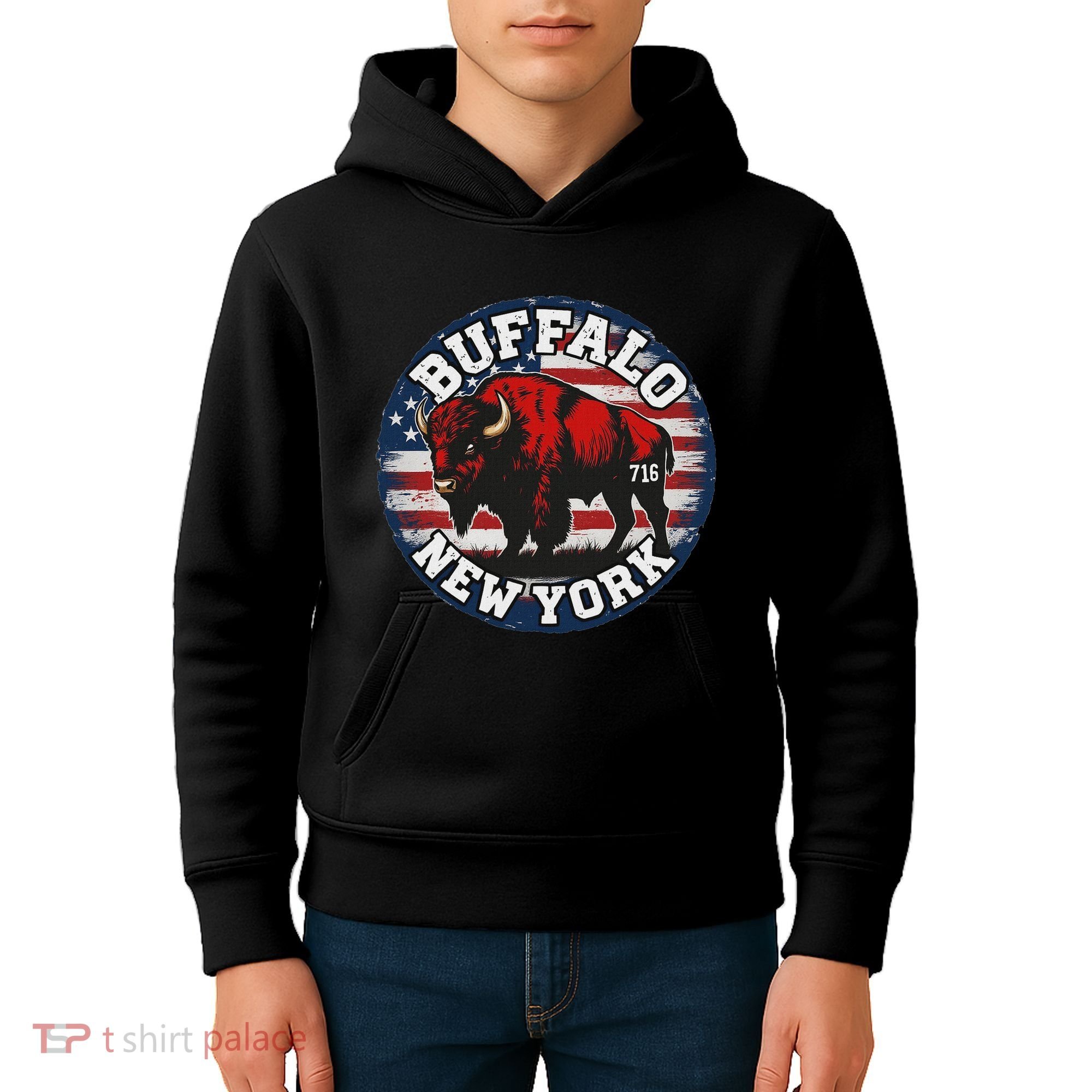 Buffalo New York 716 Area Code Bison Wny Bflo Pride Kids Hoodie