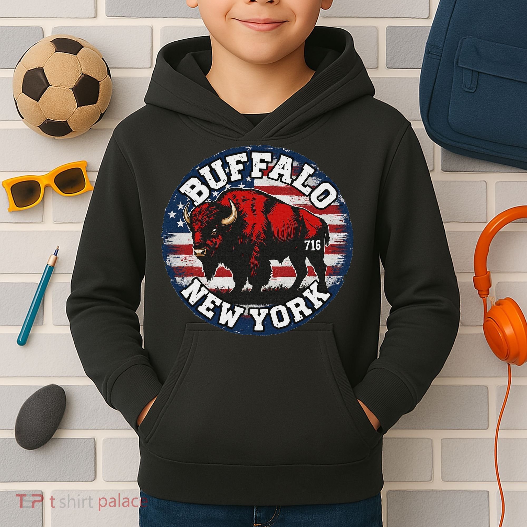 Buffalo New York 716 Area Code Bison Wny Bflo Pride Kids Hoodie