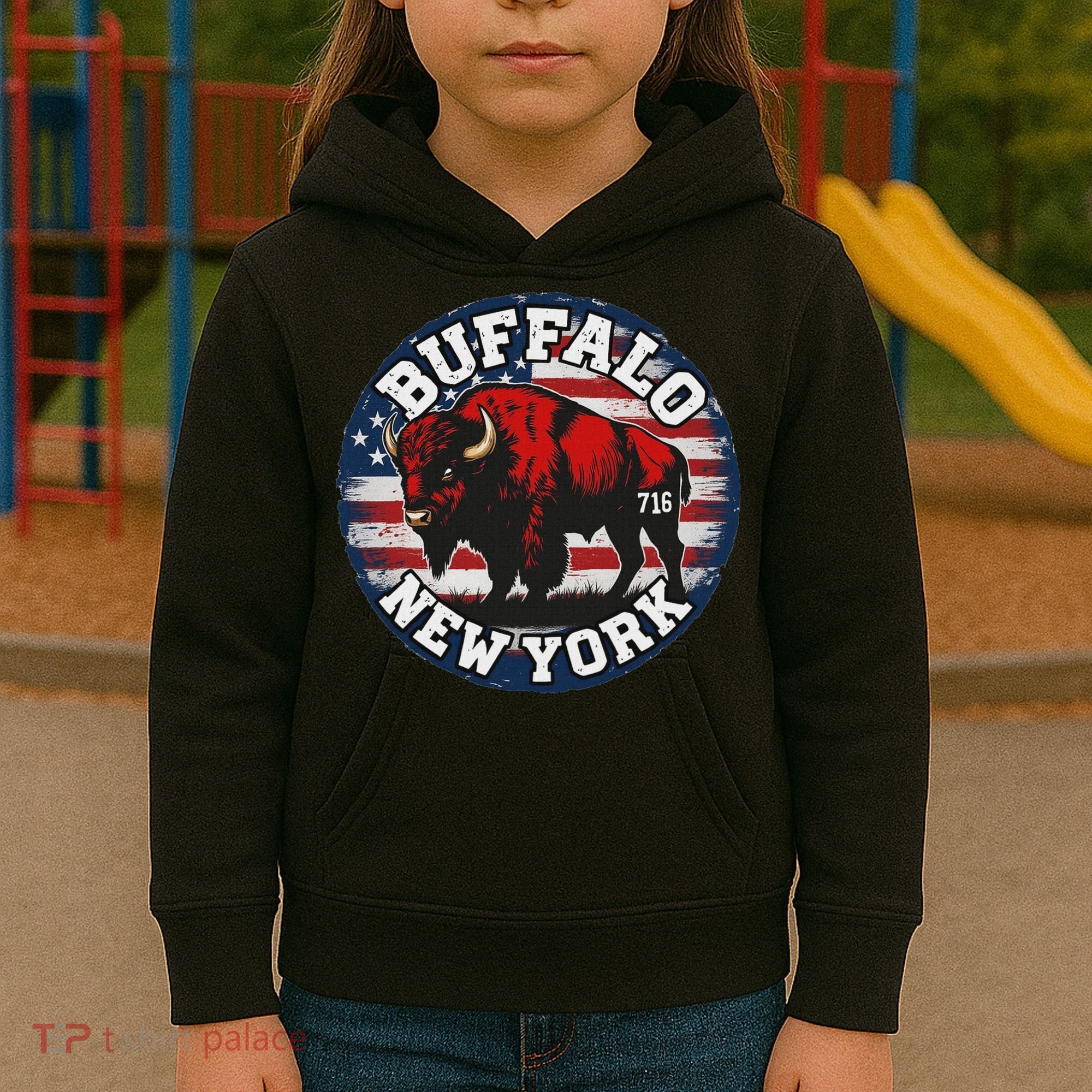 Buffalo New York 716 Area Code Bison Wny Bflo Pride Kids Hoodie