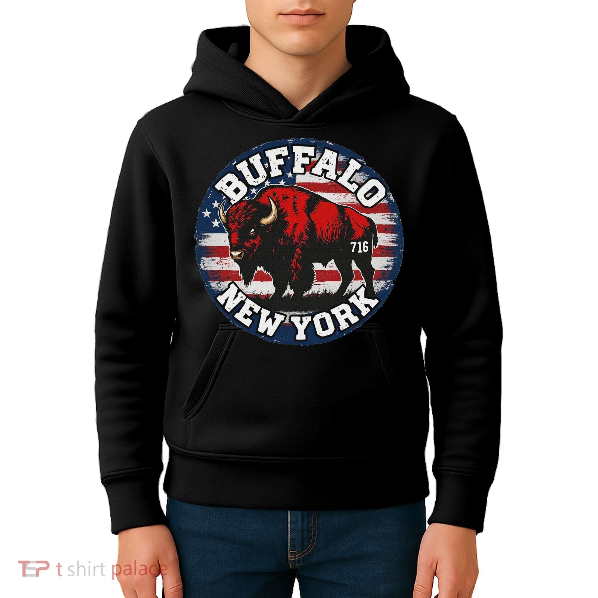 Buffalo New York 716 Area Code Bison Wny Bflo Pride Kids Hoodie