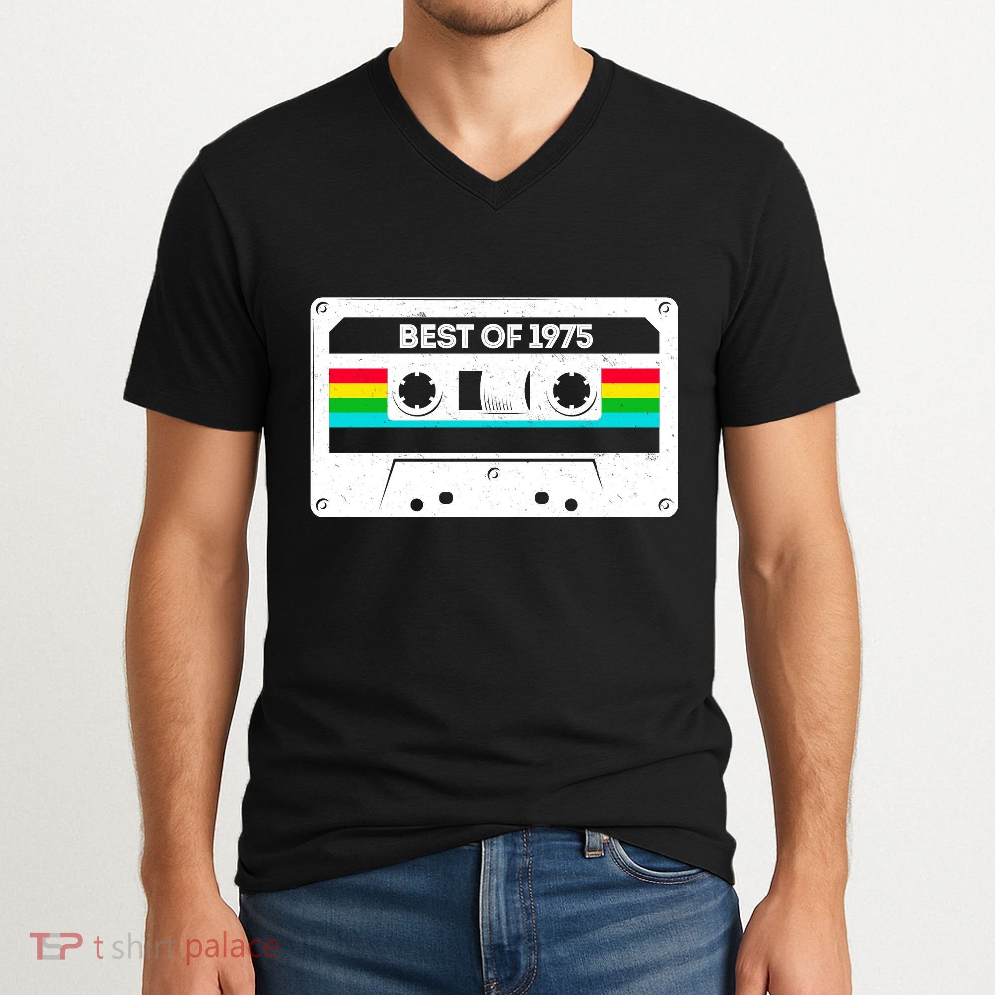 Best Of 1975 Retro 50th Birthday Mixtape V-Neck T-Shirt