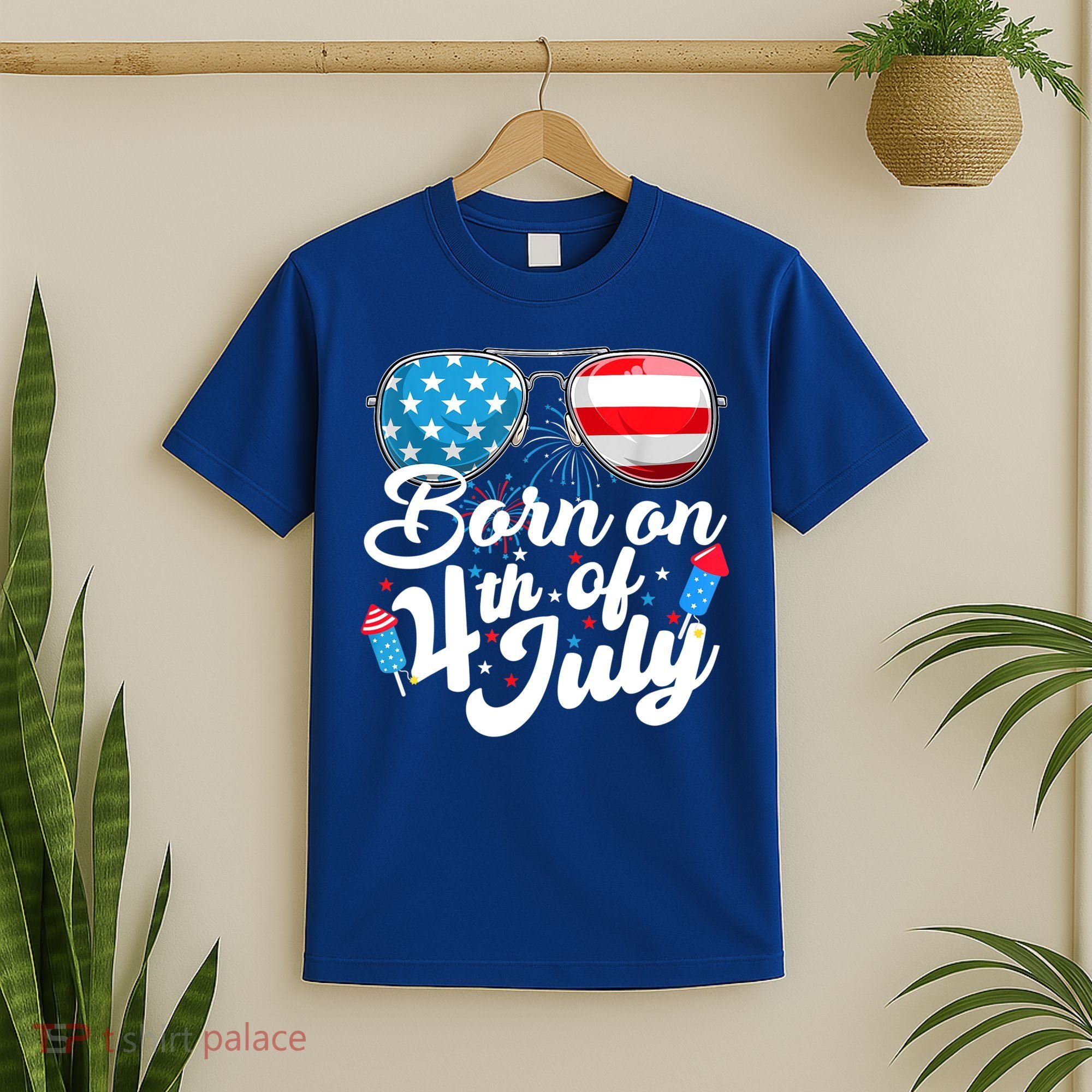 Born On 4th Of July Birthday Sunglasses Fireworks Patriotic T-Shirt