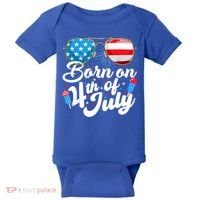 Born On 4th Of July Birthday Sunglasses Fireworks Patriotic Baby Bodysuit thumb 0