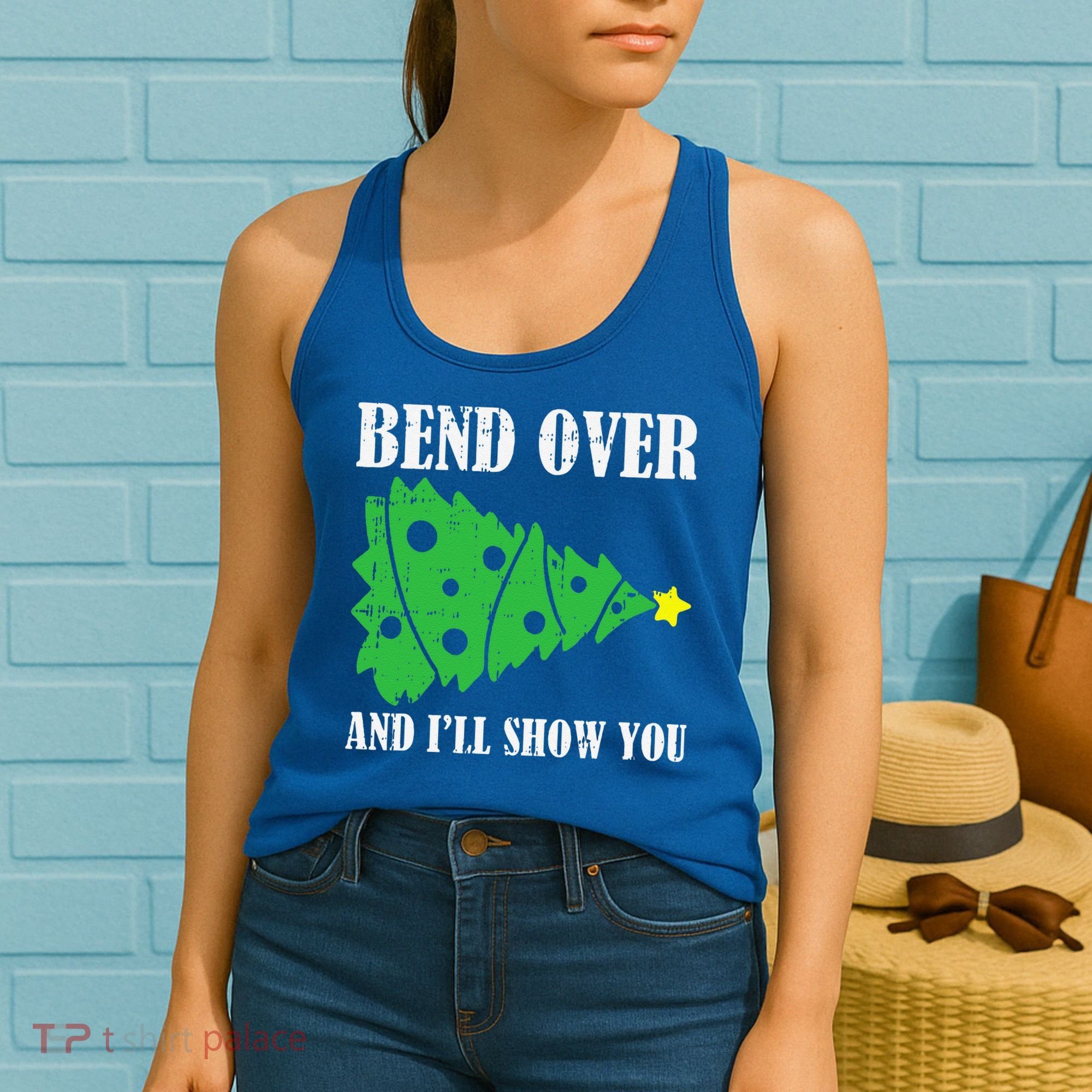 Bend Over And Ill Show You Christmas Pajama Funny Xmas Humor Women's Tank Top