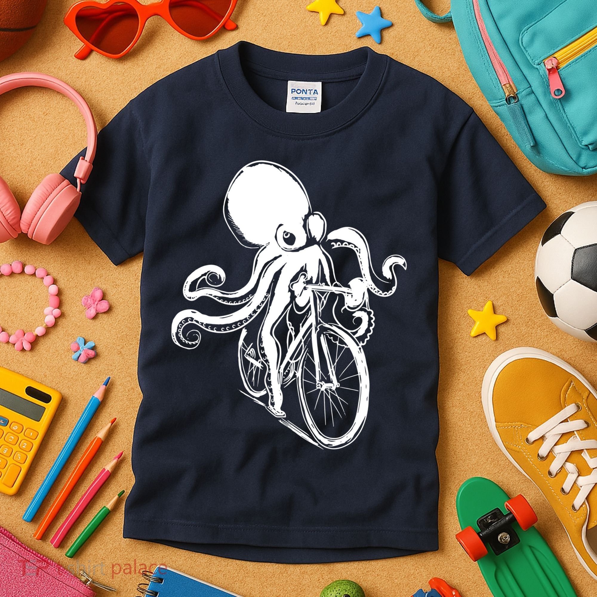 Bicycle Octopus Art Cyclist Kids T-Shirt