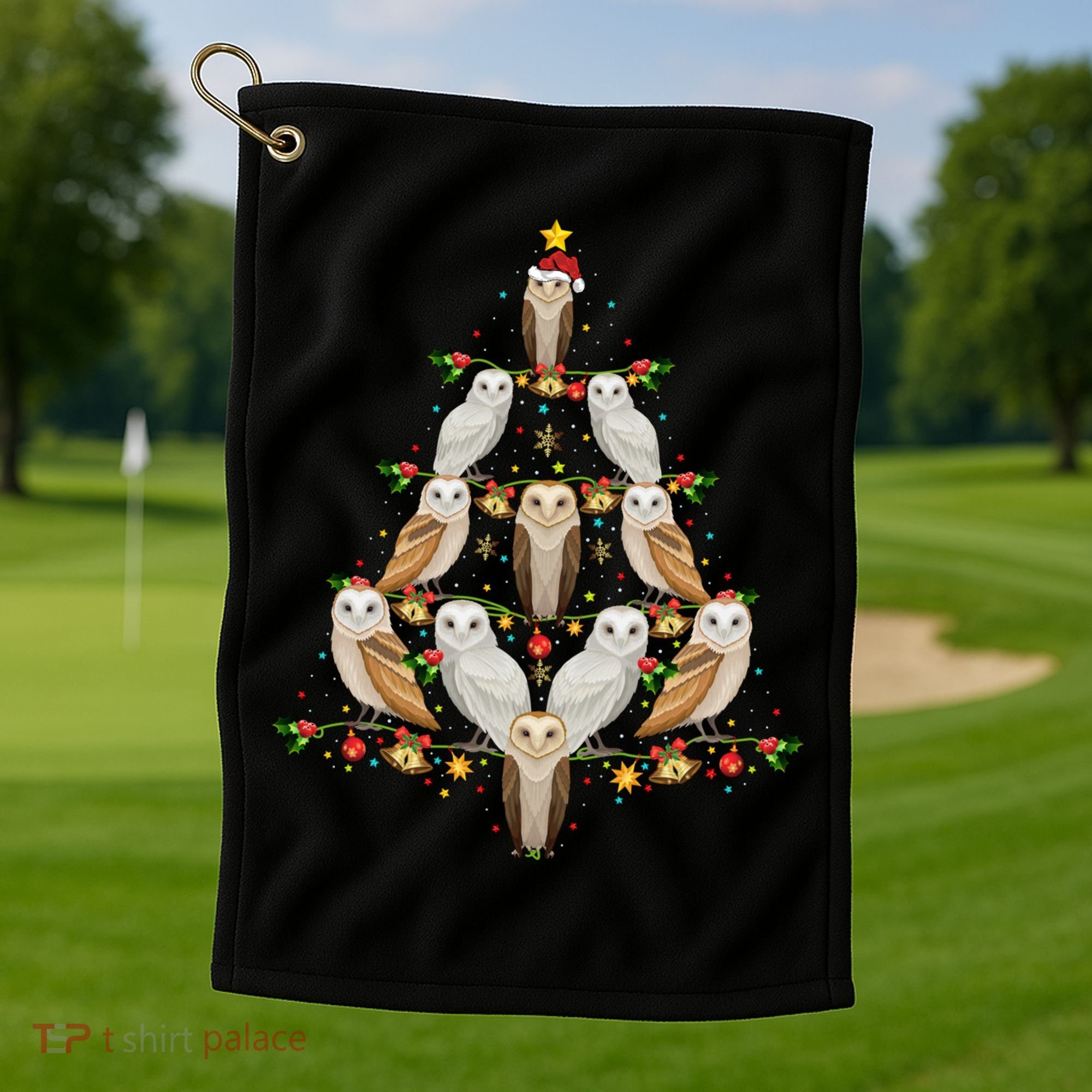 Barn Owl Bird Christmas Tree Gift Funny Christmas Barn Owl Gift Golf Towel