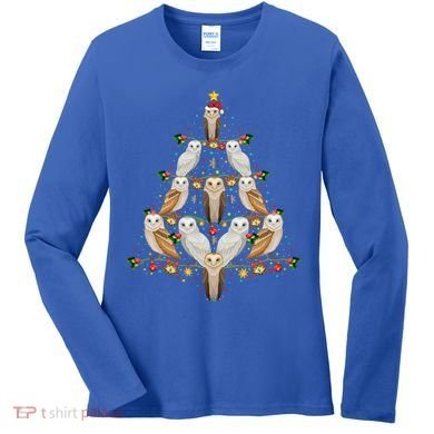 Barn Owl Bird Christmas Tree Gift Funny Christmas Barn Owl Gift Women's Long Sleeve Shirt