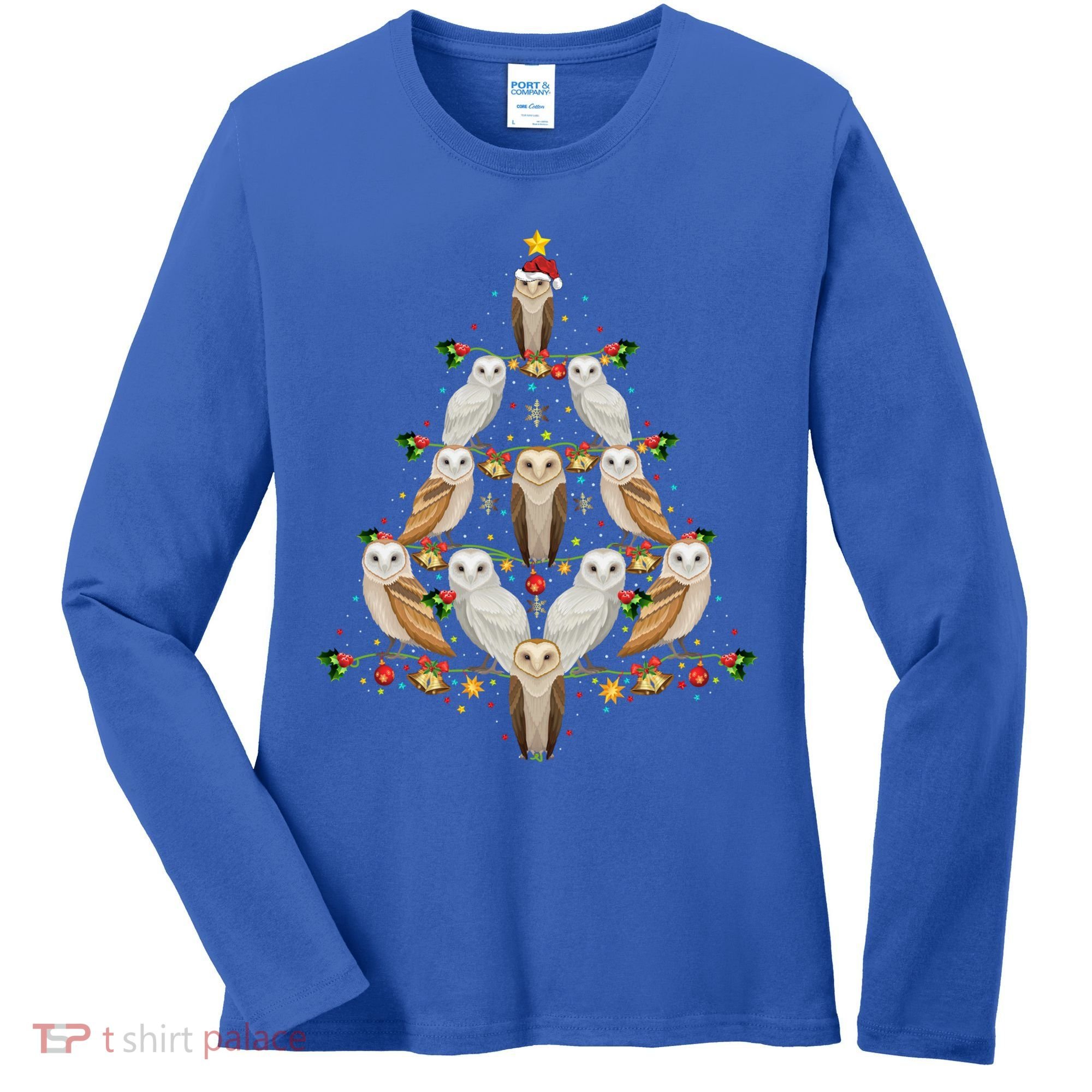 Barn Owl Bird Christmas Tree Gift Funny Christmas Barn Owl Gift Women's Long Sleeve Shirt