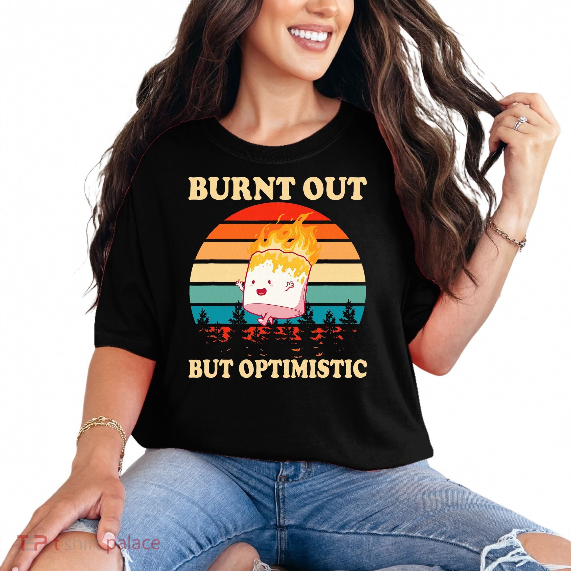 Burnt Out But Optimistic Marshmallow Retro Sunset Camping Comfort Colors T-Shirt