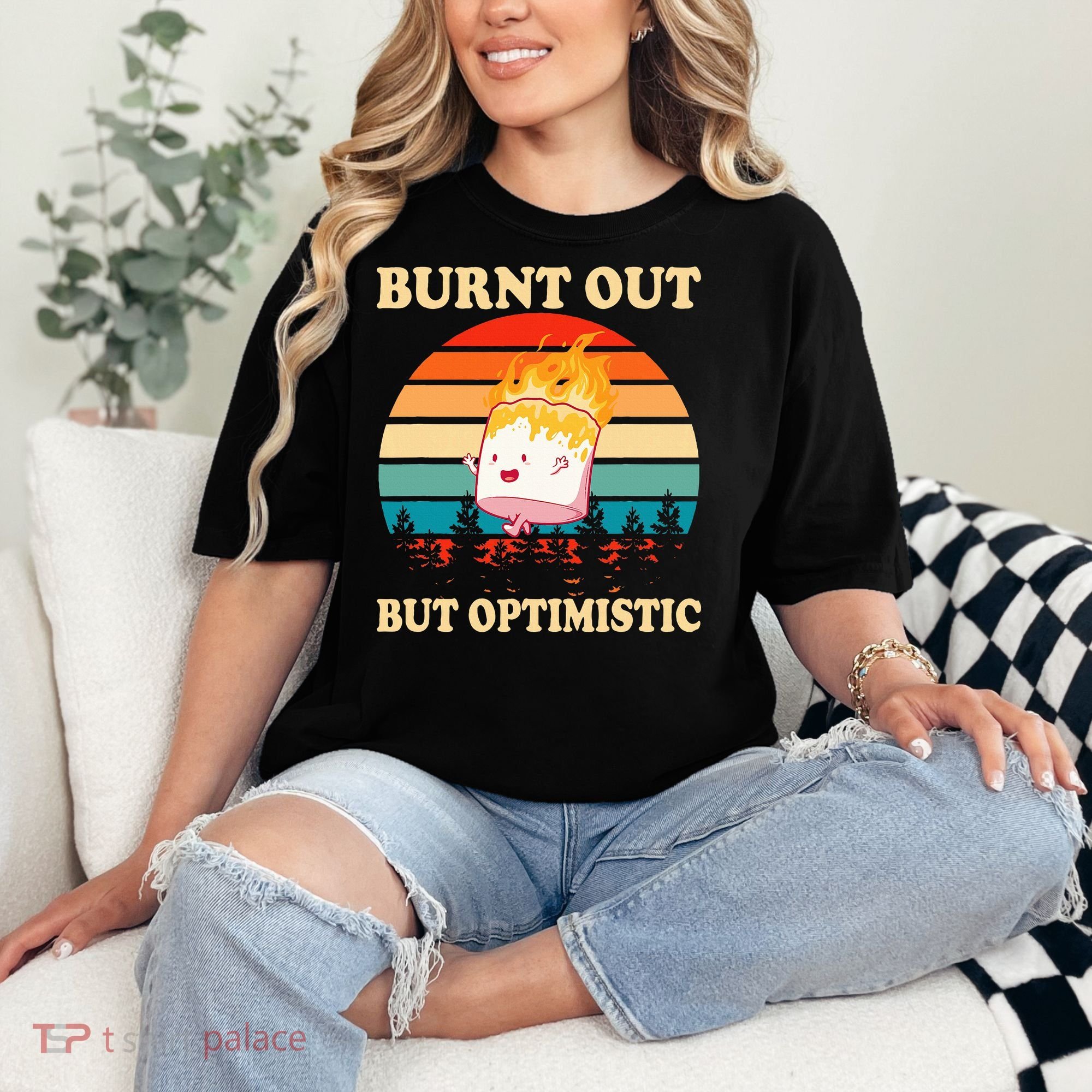 Burnt Out But Optimistic Marshmallow Retro Sunset Camping Comfort Colors T-Shirt
