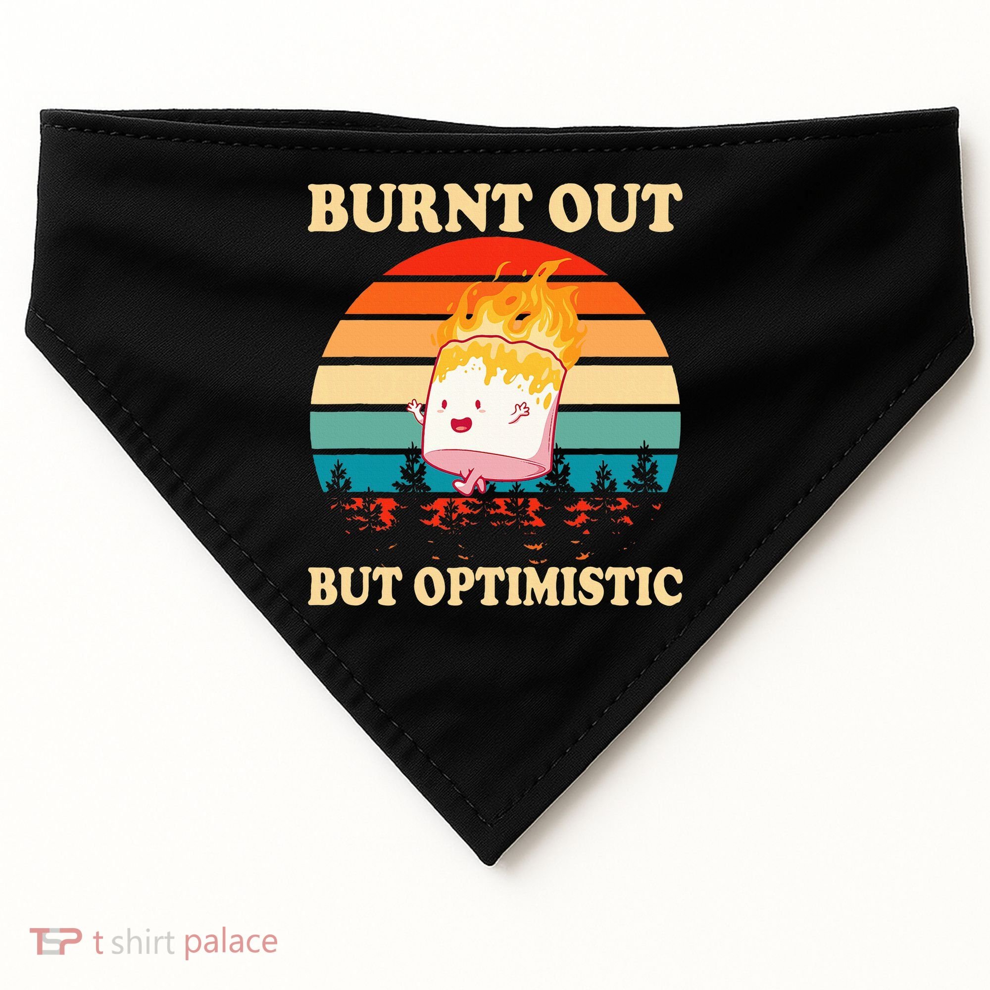 Burnt Out But Optimistic Marshmallow Retro Sunset Camping USA-Made Doggie Bandana