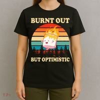 Burnt Out But Optimistic Marshmallow Retro Sunset Camping T-Shirt thumb 4