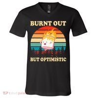 Burnt Out But Optimistic Marshmallow Retro Sunset Camping V-Neck T-Shirt thumb 0