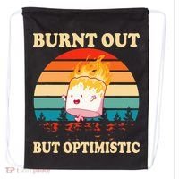 Burnt Out But Optimistic Marshmallow Retro Sunset Camping Drawstring Bag thumb 0