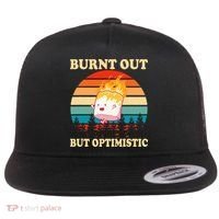 Burnt Out But Optimistic Marshmallow Retro Sunset Camping Flat Bill Trucker Hat thumb 0