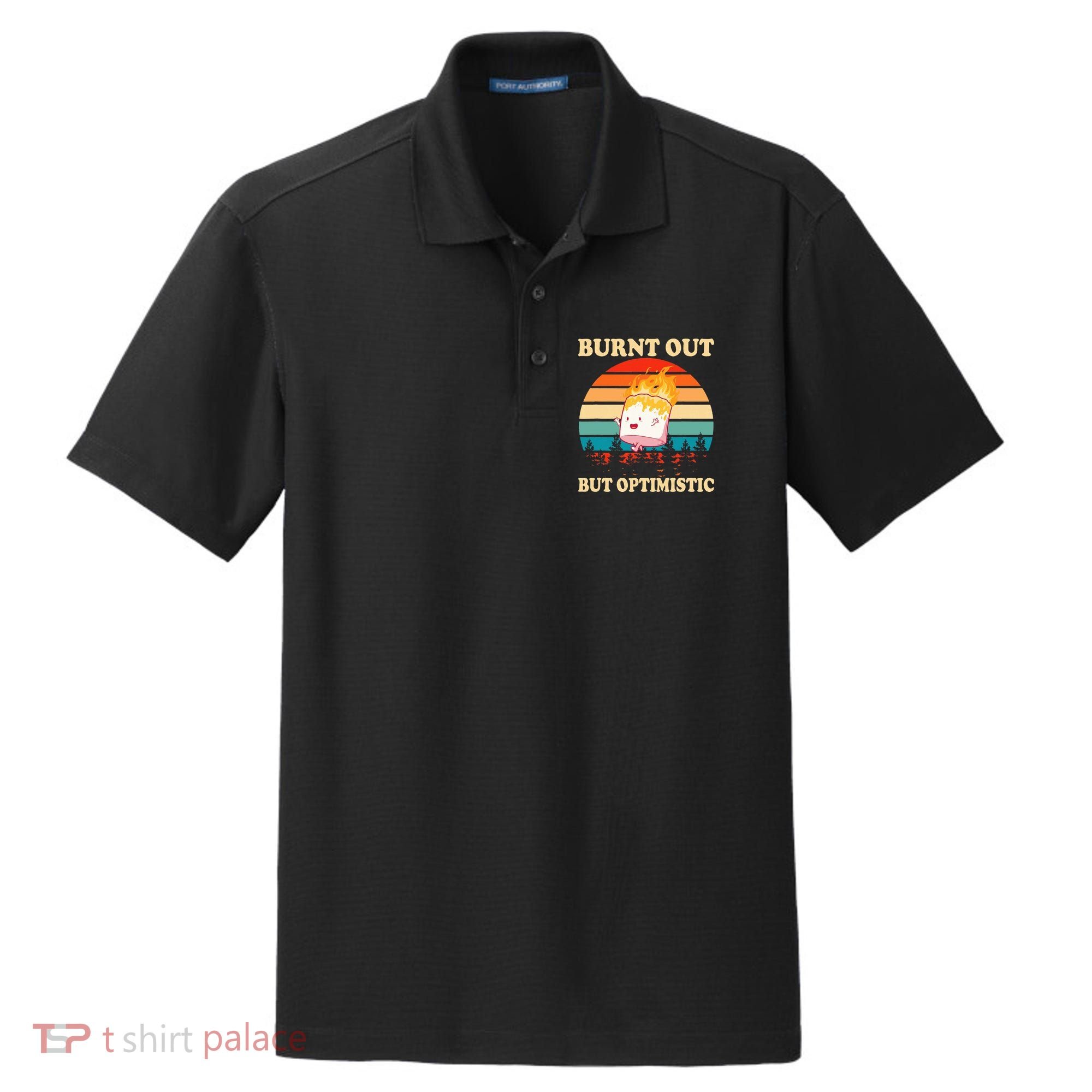 Burnt Out But Optimistic Marshmallow Retro Sunset Camping Dry Zone Grid Polo