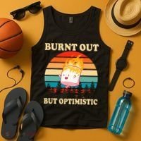 Burnt Out But Optimistic Marshmallow Retro Sunset Camping Tank Top thumb 4