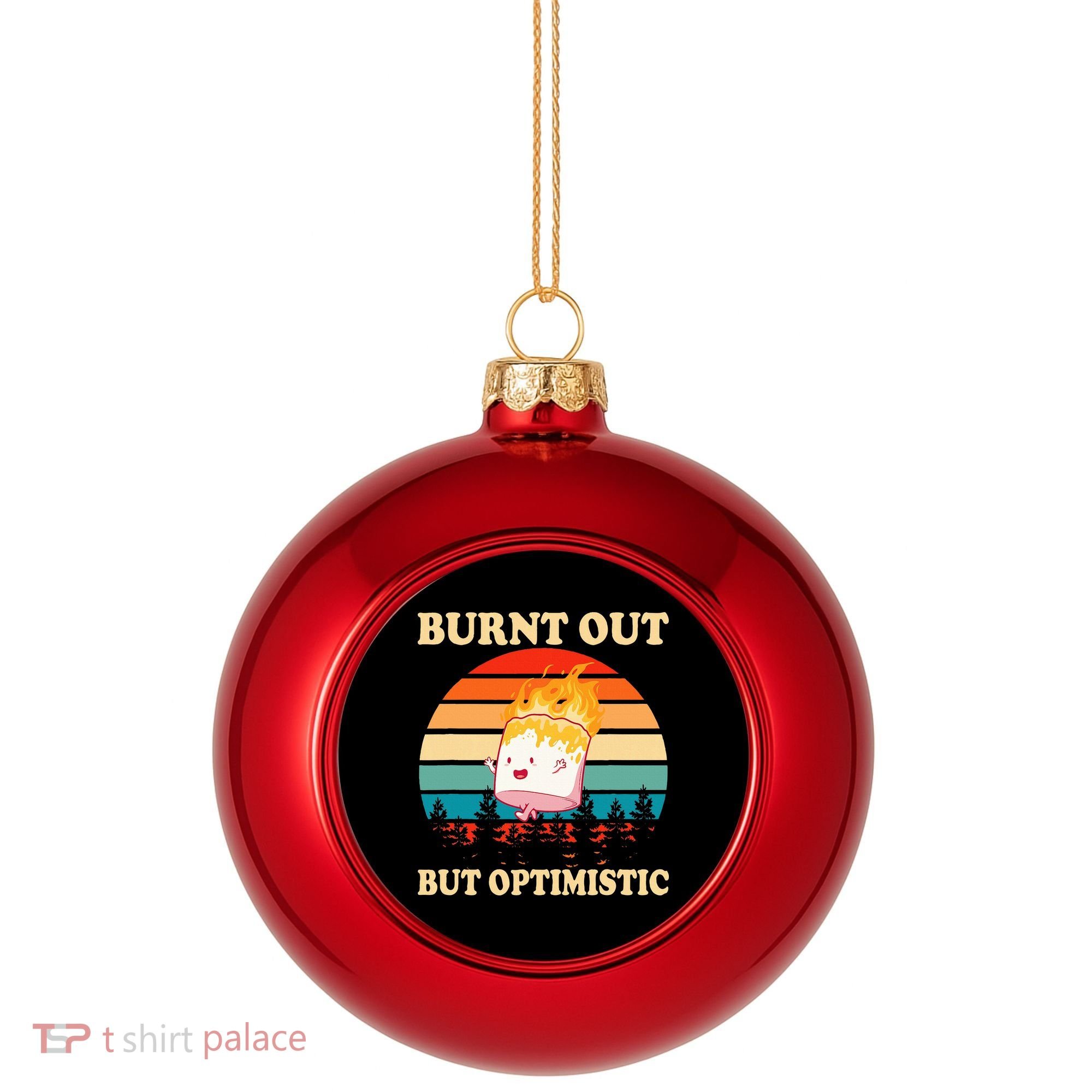 Burnt Out But Optimistic Marshmallow Retro Sunset Camping Plastic Christmas Ball Ornament