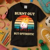 Burnt Out But Optimistic Marshmallow Retro Sunset Camping Kids T-Shirt thumb 3
