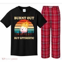 Burnt Out But Optimistic Marshmallow Retro Sunset Camping Kids Plaid Pajama Set thumb 0