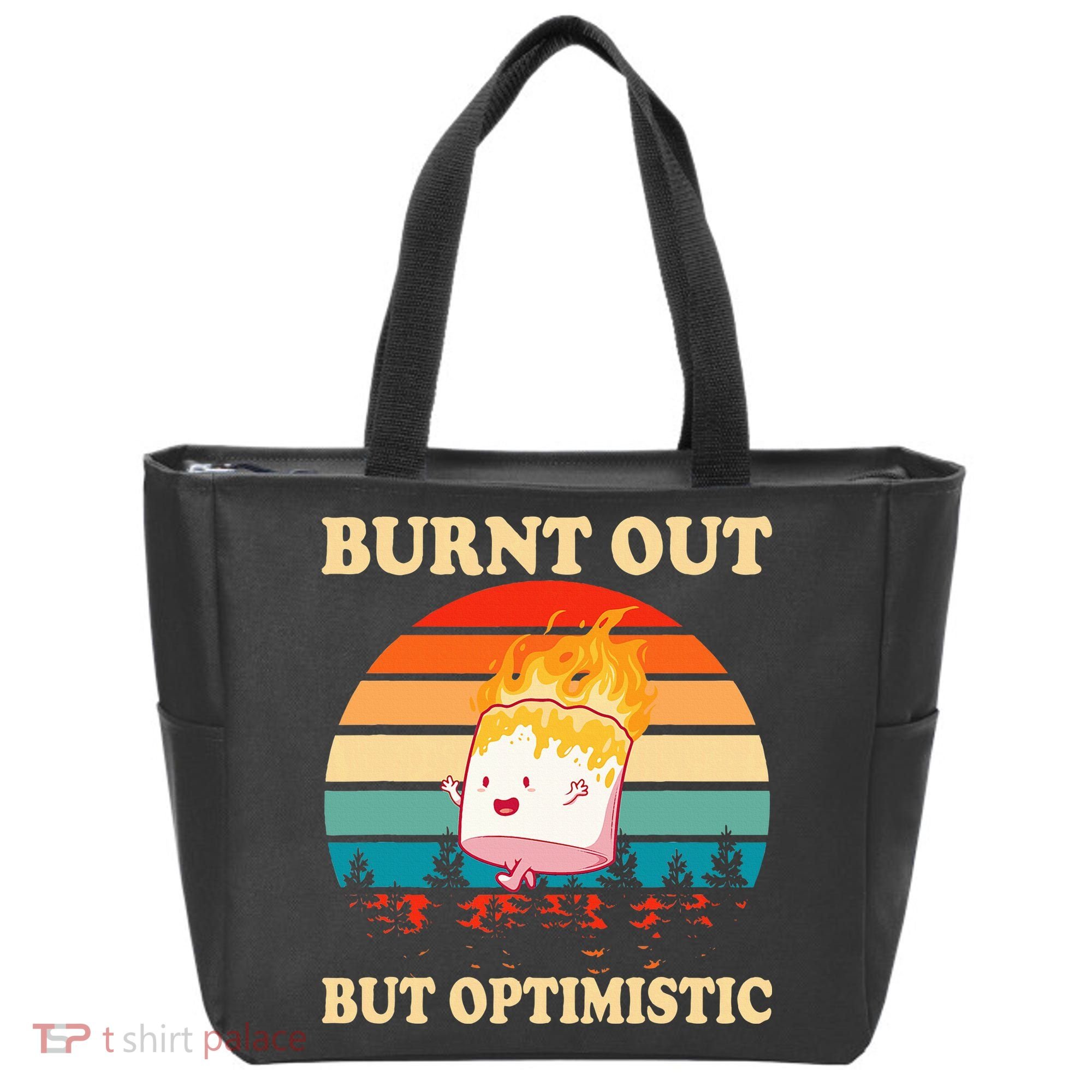 Burnt Out But Optimistic Marshmallow Retro Sunset Camping Tote Bag