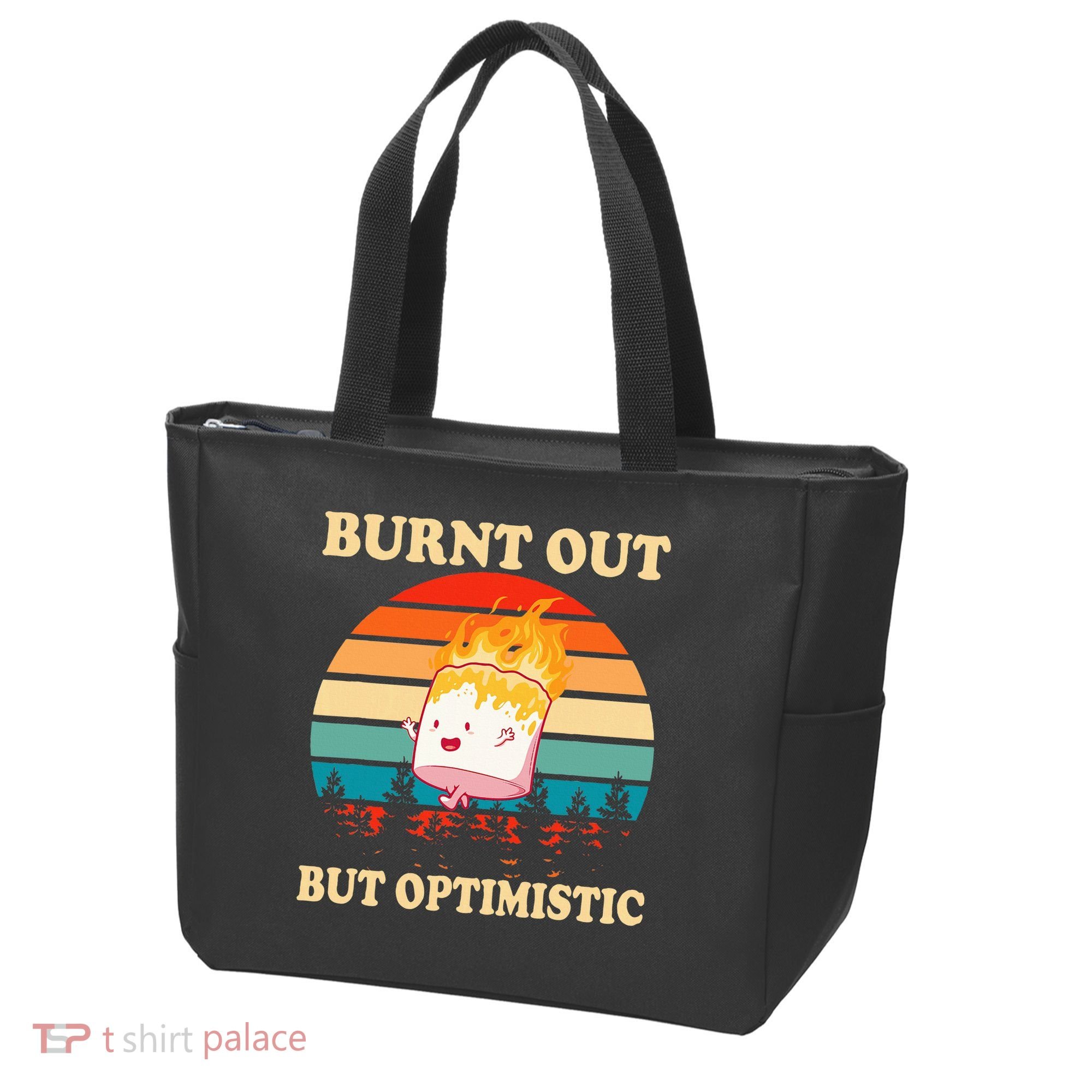 Burnt Out But Optimistic Marshmallow Retro Sunset Camping Tote Bag