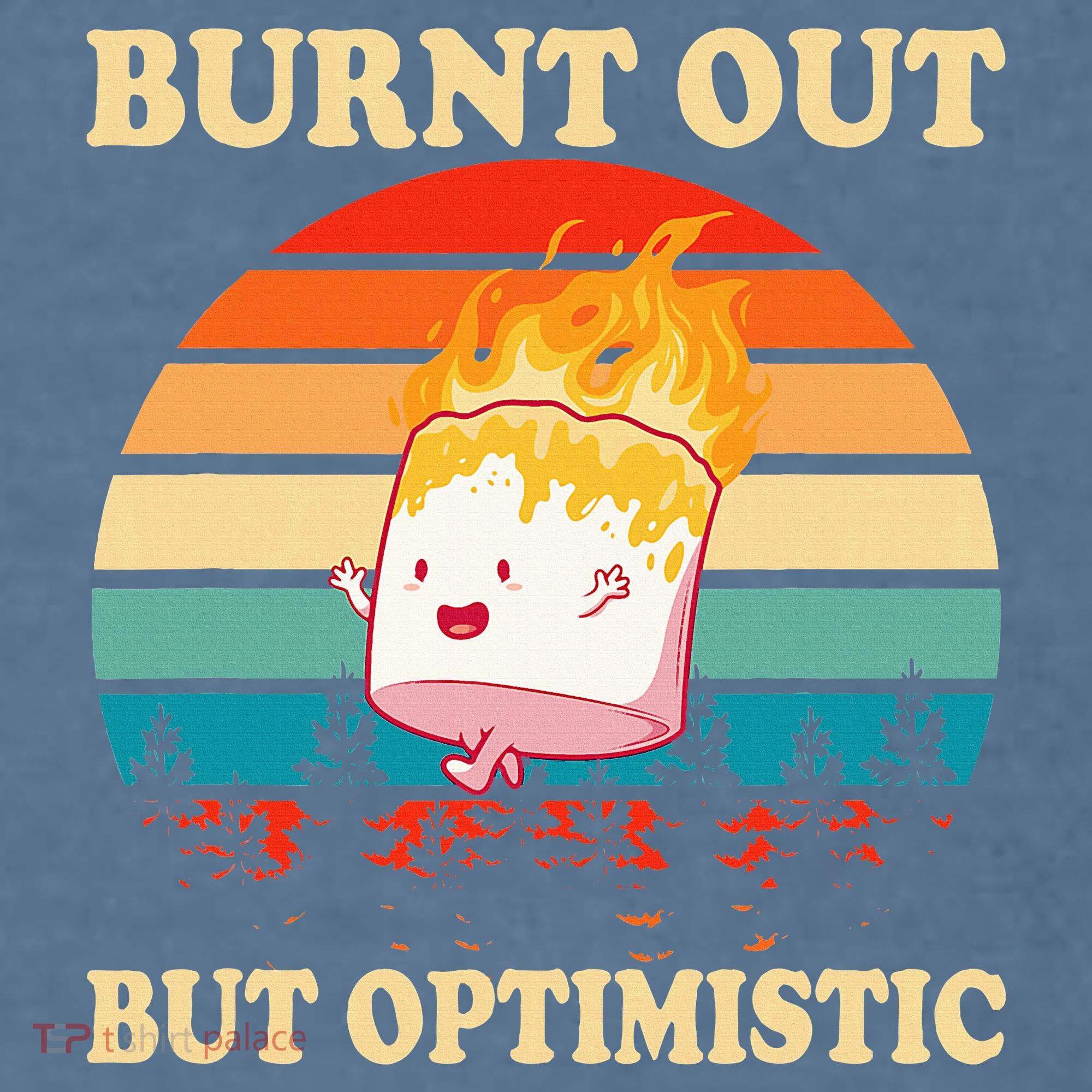 Burnt Out But Optimistic Marshmallow Retro Sunset Camping Comfort Colors Garment-Dyed Hooded Sweatshirt