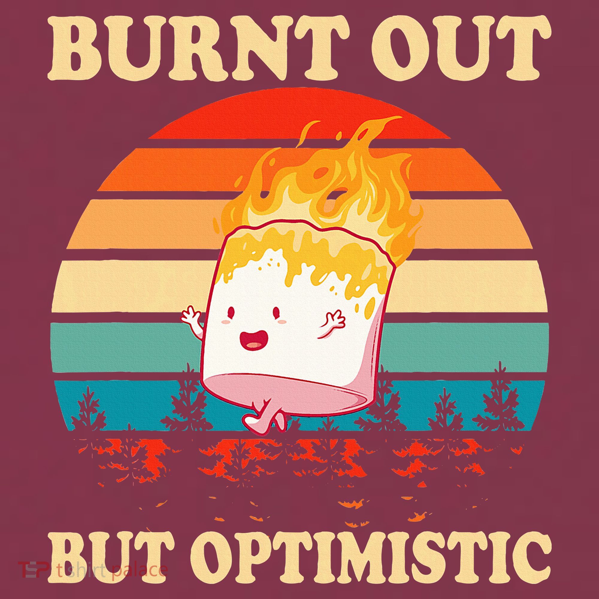 Burnt Out But Optimistic Marshmallow Retro Sunset Camping 16oz Travel Tumbler