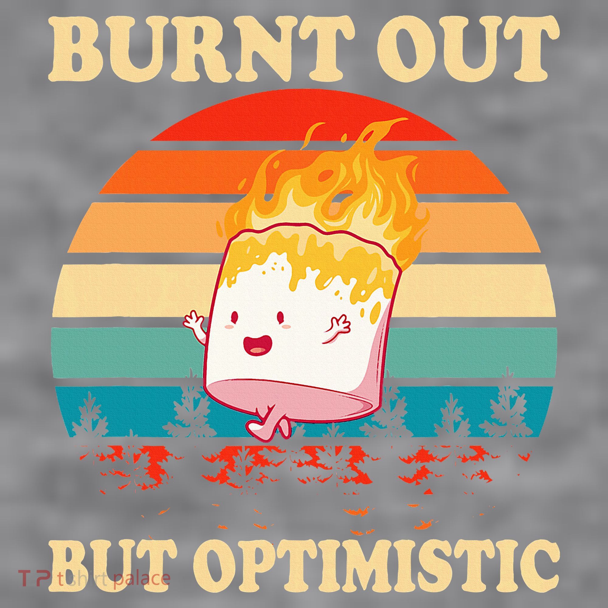 Burnt Out But Optimistic Marshmallow Retro Sunset Camping Women's Racerback Cropped Tank