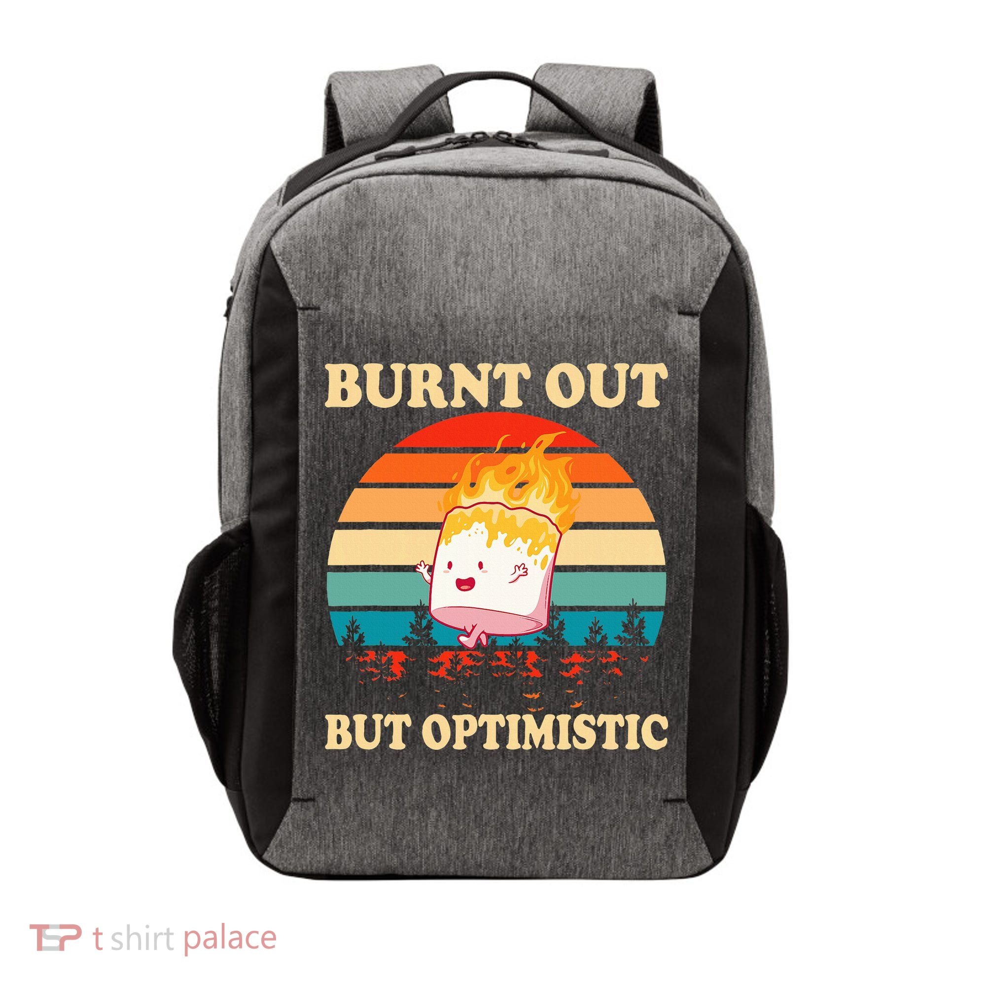 Burnt Out But Optimistic Marshmallow Retro Sunset Camping Vector Backpack