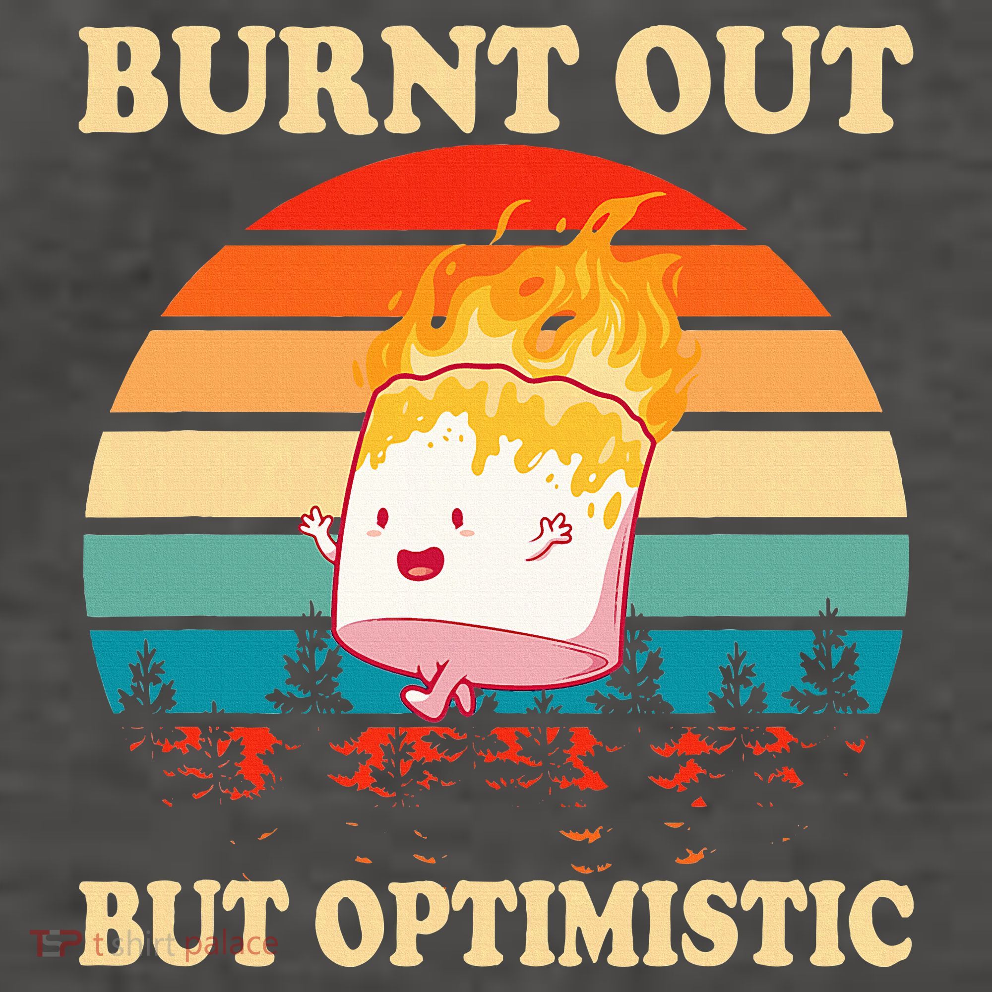Burnt Out But Optimistic Marshmallow Retro Sunset Camping Vector Backpack