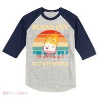 Burnt Out But Optimistic Marshmallow Retro Sunset Camping Kids Colorblock Raglan Jersey thumb 0
