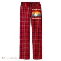Burnt Out But Optimistic Marshmallow Retro Sunset Camping Men's Flannel Plaid Pajama Pants thumb 0