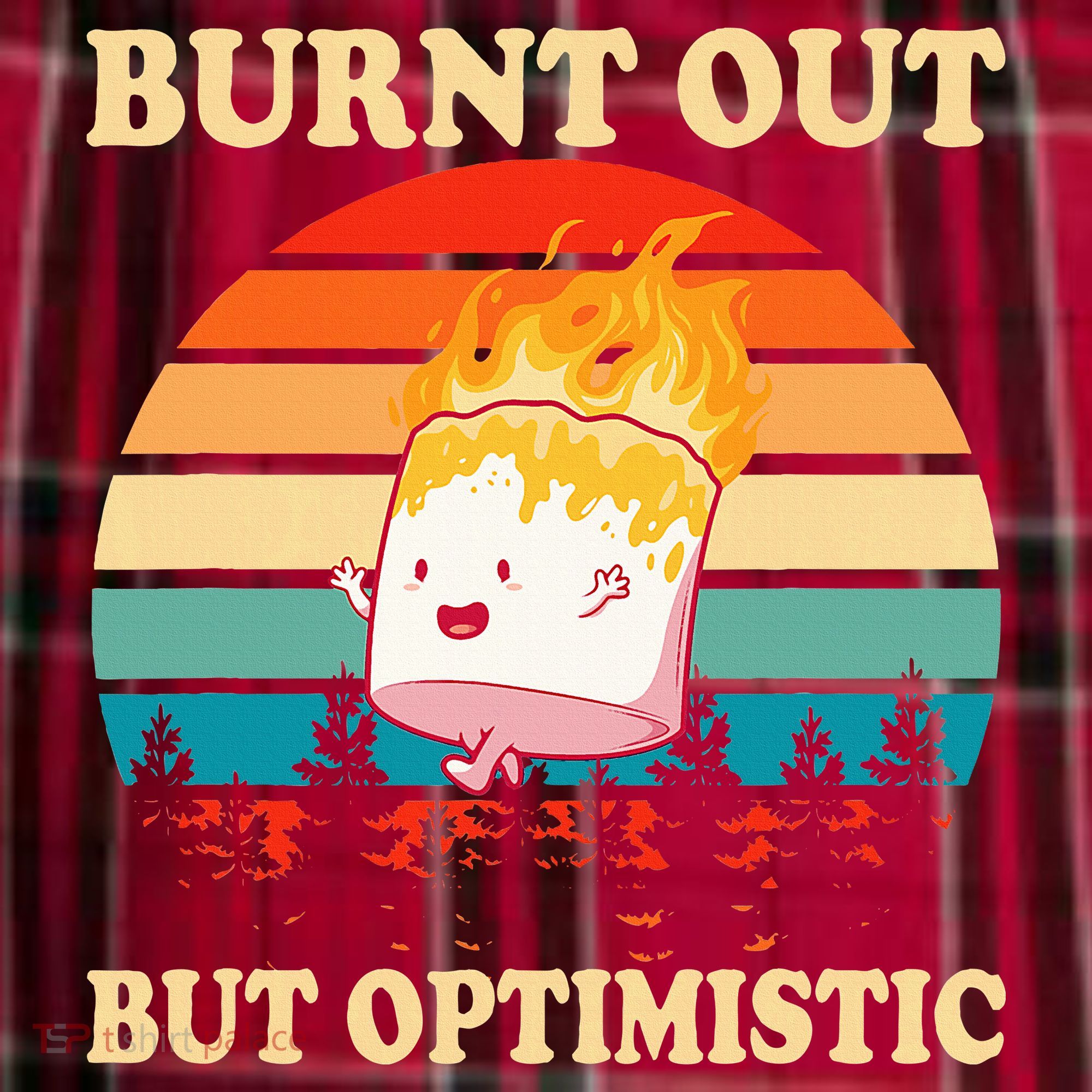 Burnt Out But Optimistic Marshmallow Retro Sunset Camping Women's Flannel Plaid Pajama Pants