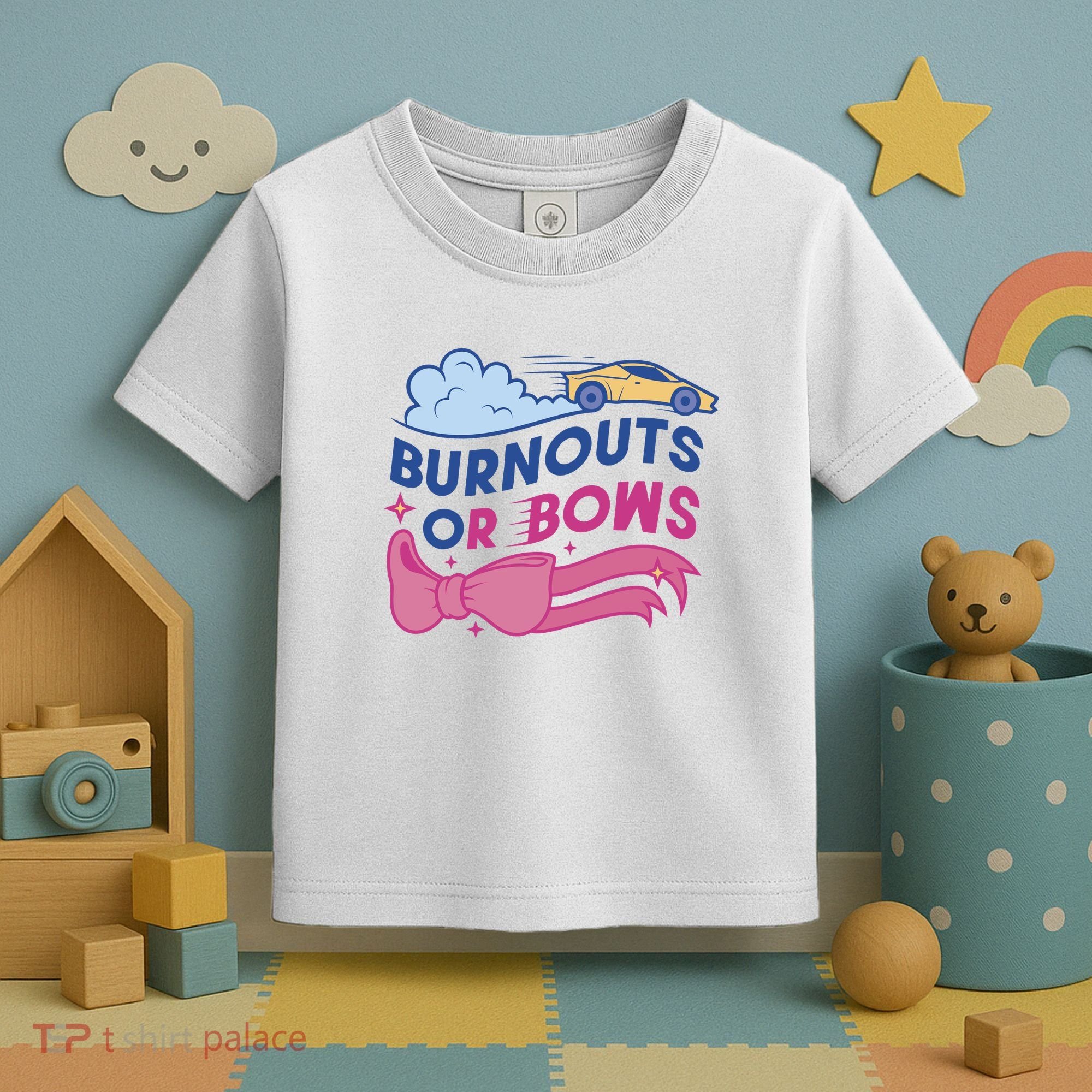 Burnouts Or Bows Gender Reveal Toddler T-Shirt