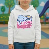 Burnouts Or Bows Gender Reveal Kids Hoodie thumb 3