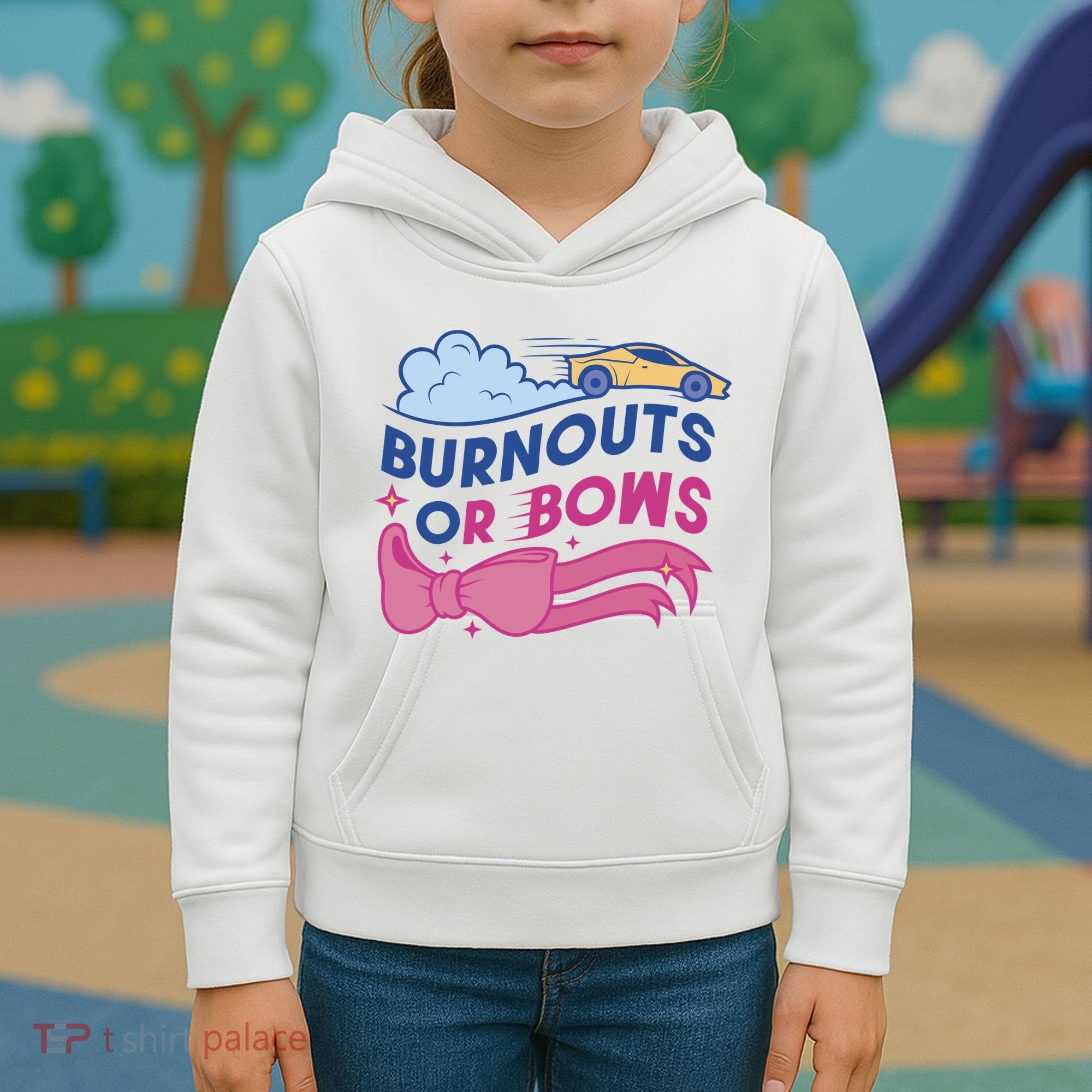 Burnouts Or Bows Gender Reveal Kids Hoodie