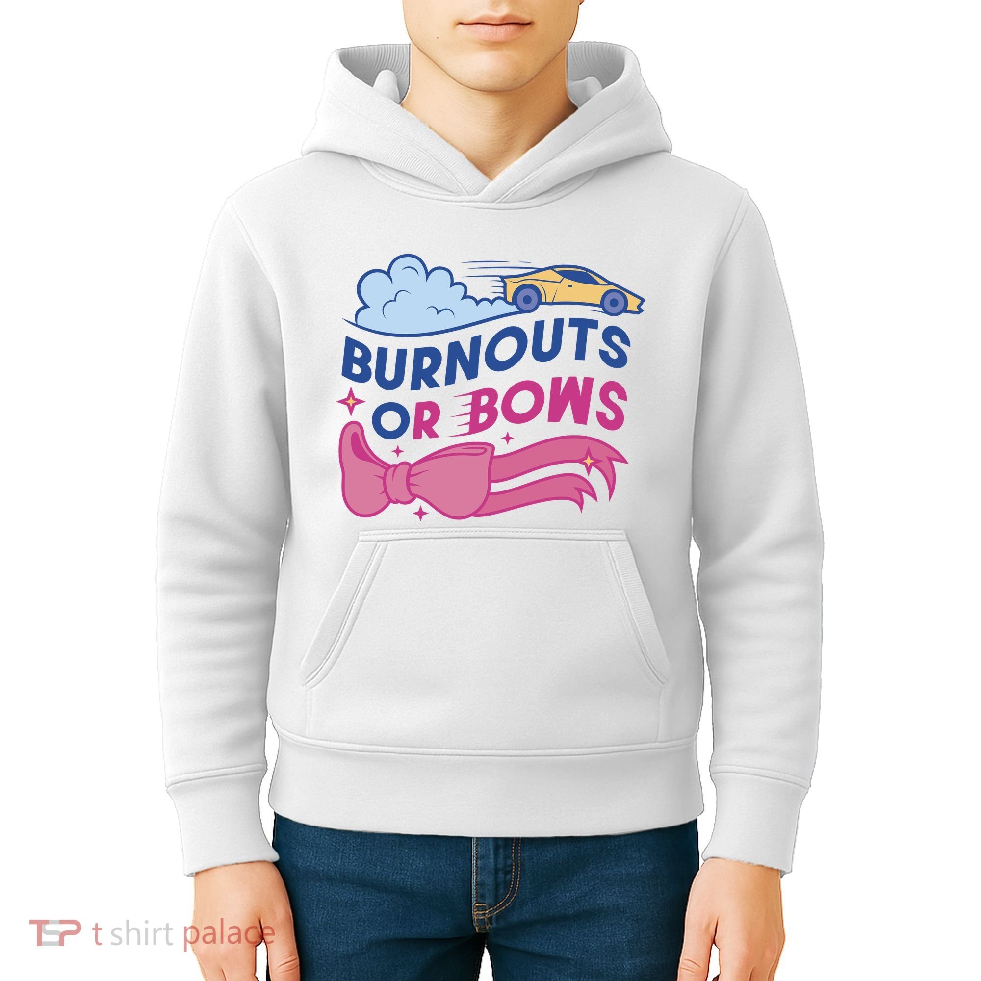 Burnouts Or Bows Gender Reveal Kids Hoodie