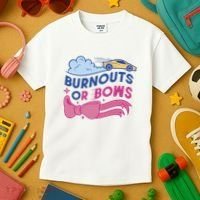 Burnouts Or Bows Gender Reveal Kids T-Shirt thumb 3