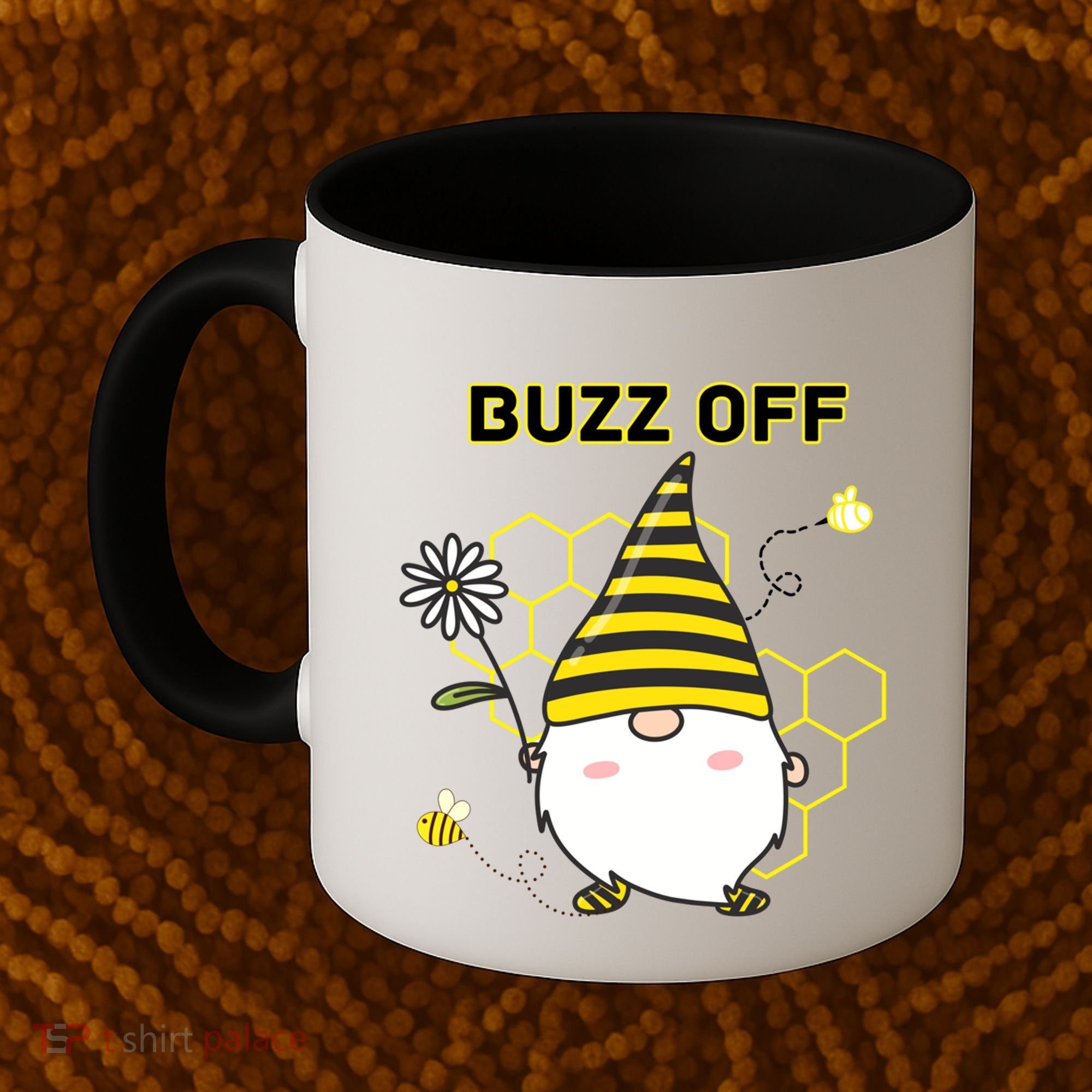 Buzz Off Bumblebee Honeycomb Gnome Flower Go Away Funny Gift Coffee Mug