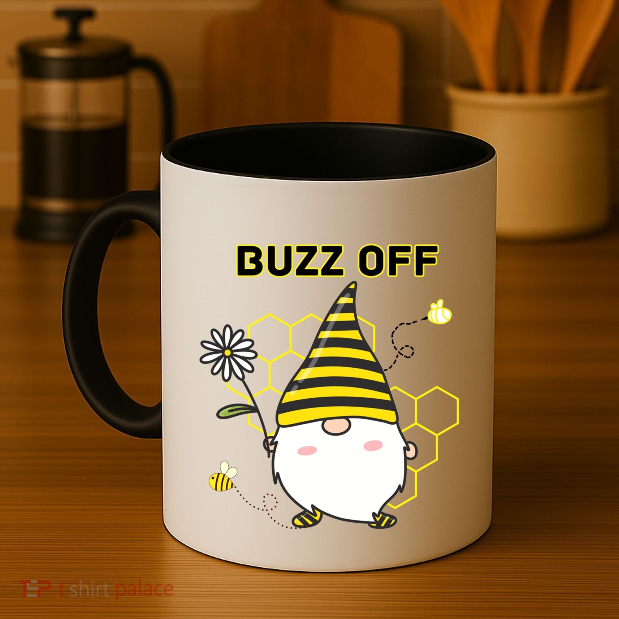 Buzz Off Bumblebee Honeycomb Gnome Flower Go Away Funny Gift Coffee Mug