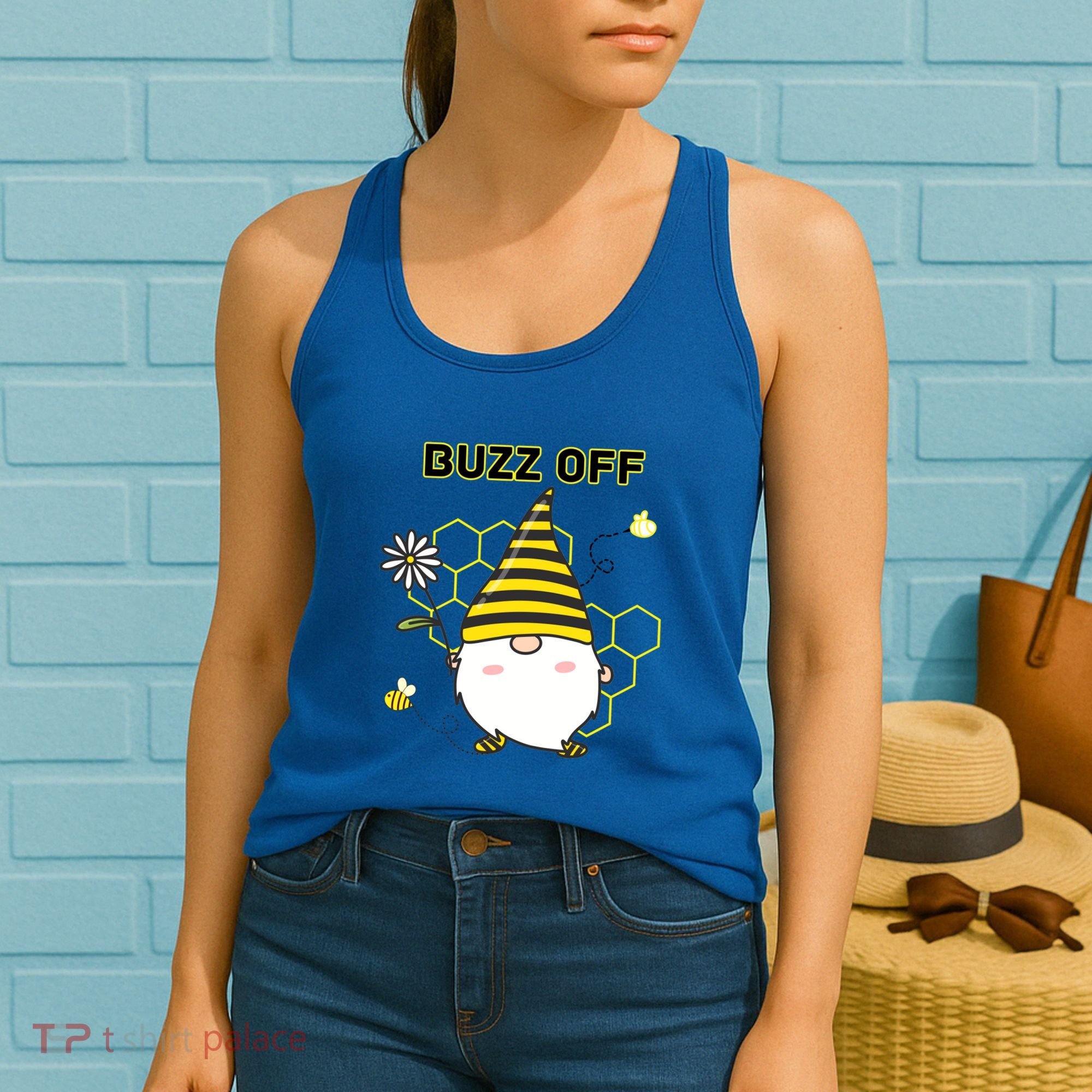 Buzz Off Bumblebee Honeycomb Gnome Flower Go Away Funny Gift Women's Tank Top