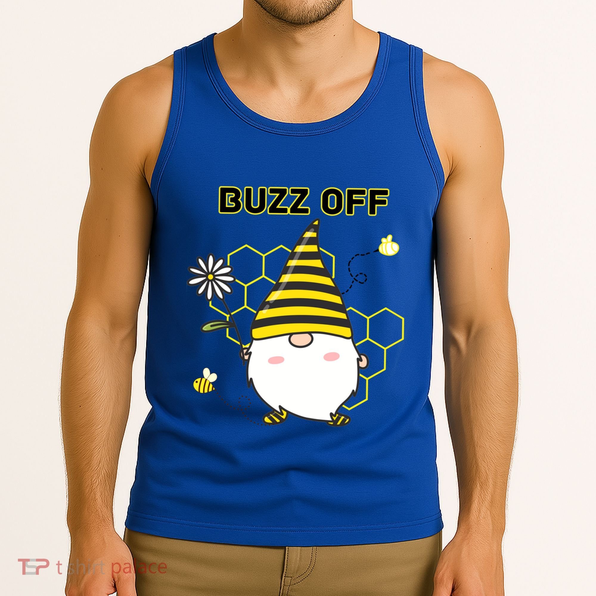 Buzz Off Bumblebee Honeycomb Gnome Flower Go Away Funny Gift Tank Top