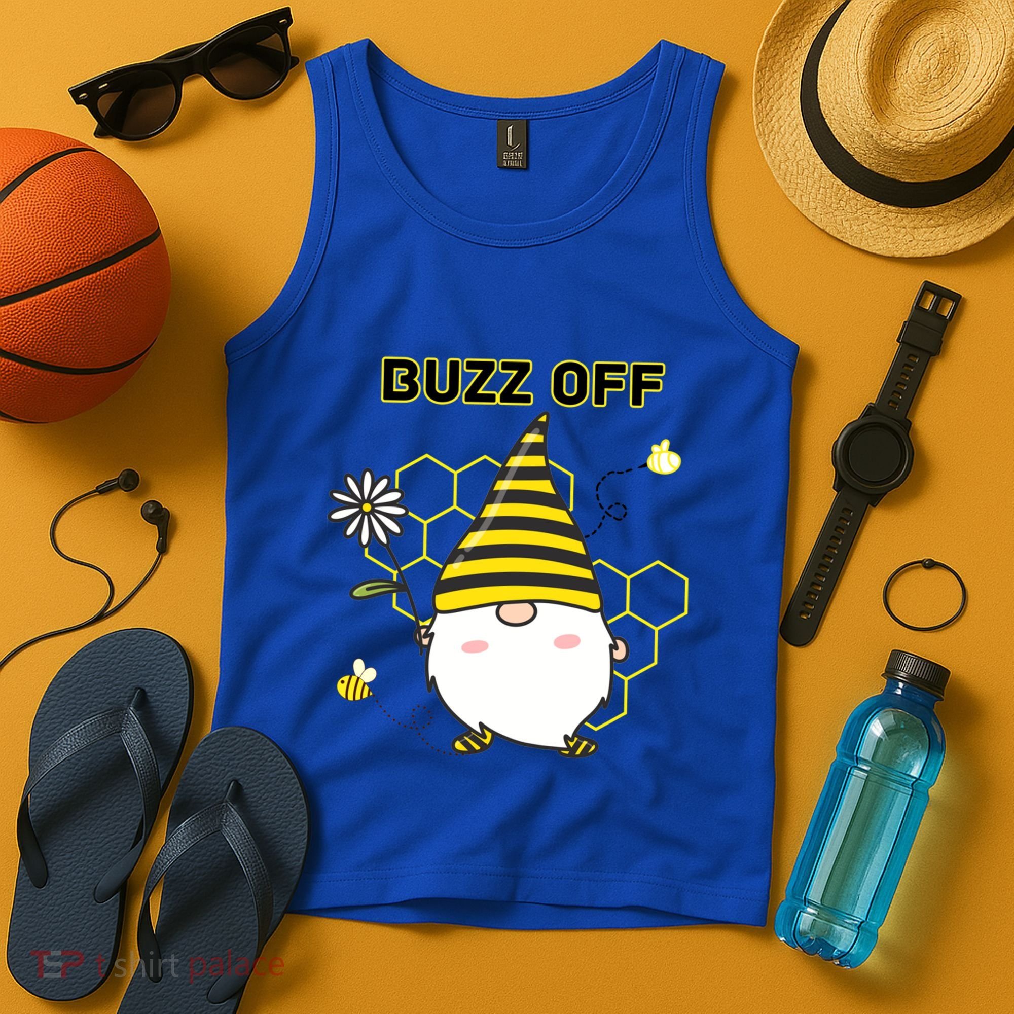 Buzz Off Bumblebee Honeycomb Gnome Flower Go Away Funny Gift Tank Top