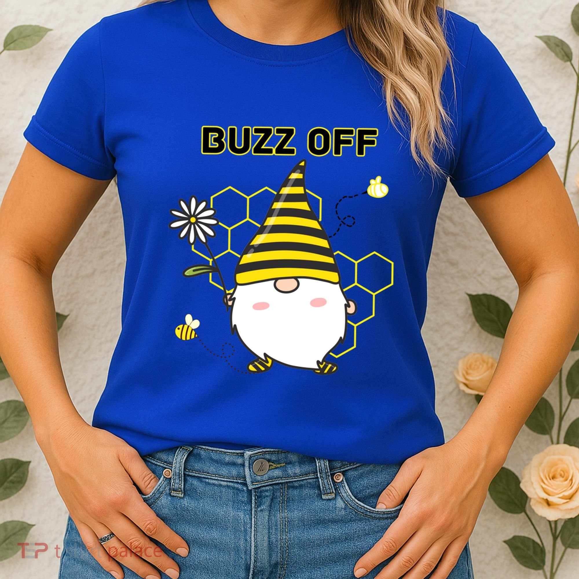 Buzz Off Bumblebee Honeycomb Gnome Flower Go Away Funny Gift Women's T-Shirt